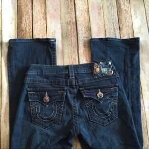 True Religion Peacock Detail Bootcut Dark Jeans 25